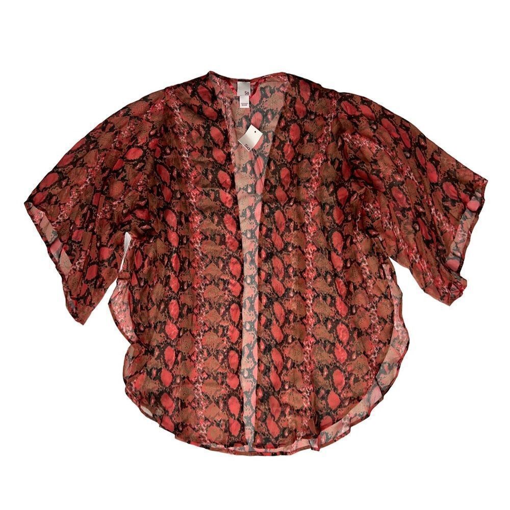 So Women's Coral Animal Print Open Front Kimono Cover-up One Size